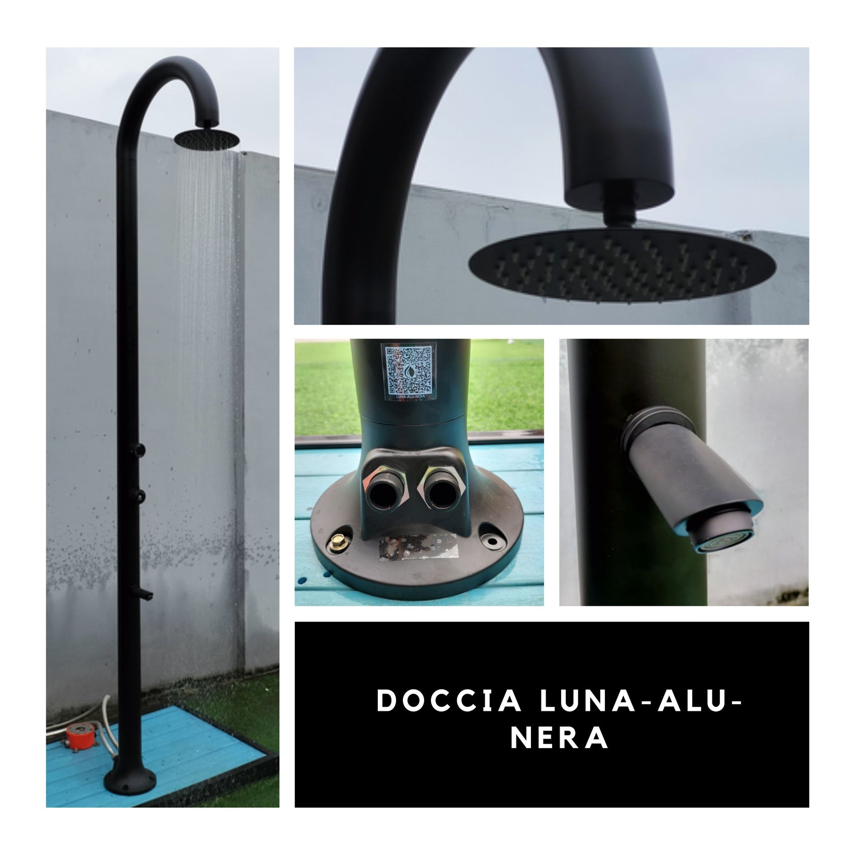 Doccia Luna Nera In Alluminio Con Miscelatore e Lavapiedi