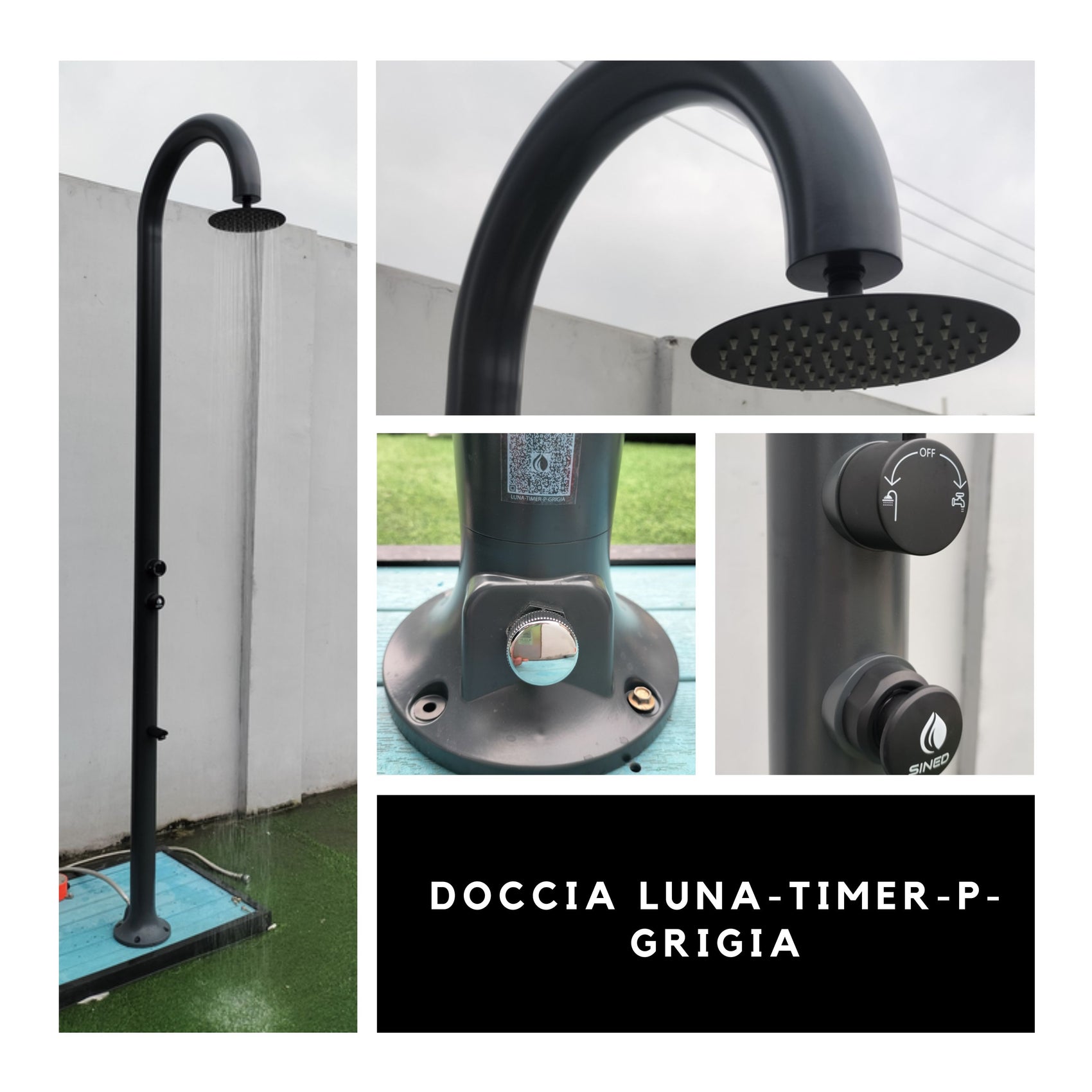 Doccia Grigia In Alluminio Con Temporizzatore e Lavapiedi