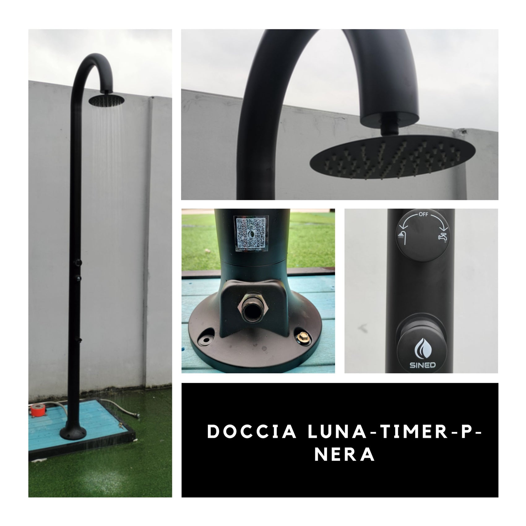 Doccia Nera In Alluminio Con Temporizzatore e Lavapiedi