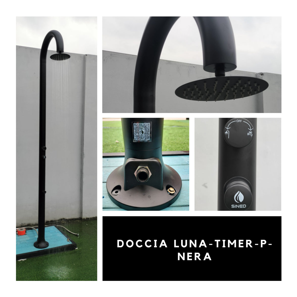 Doccia Nera In Alluminio Con Temporizzatore e Lavapiedi