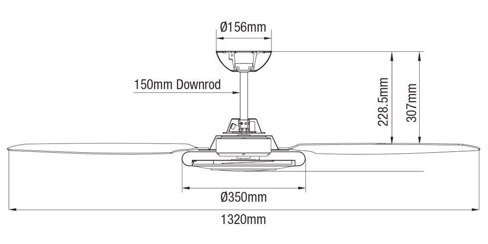 Martec MBF1343WS Ventilatore da soffitto con 4 pale da 132 cm e luce a led, Bianco