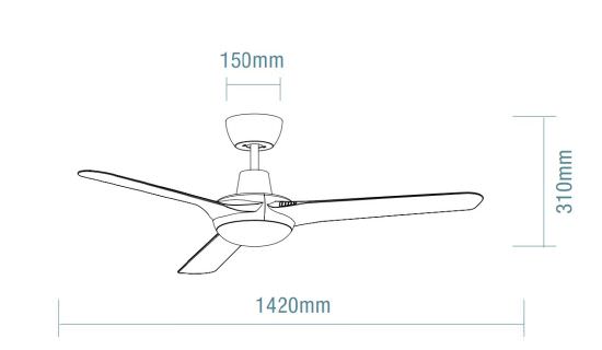 Martec Cruise Ventilatore senza luce con 3 velocità e 3 pale da 142 cm Telecomando, Nero
