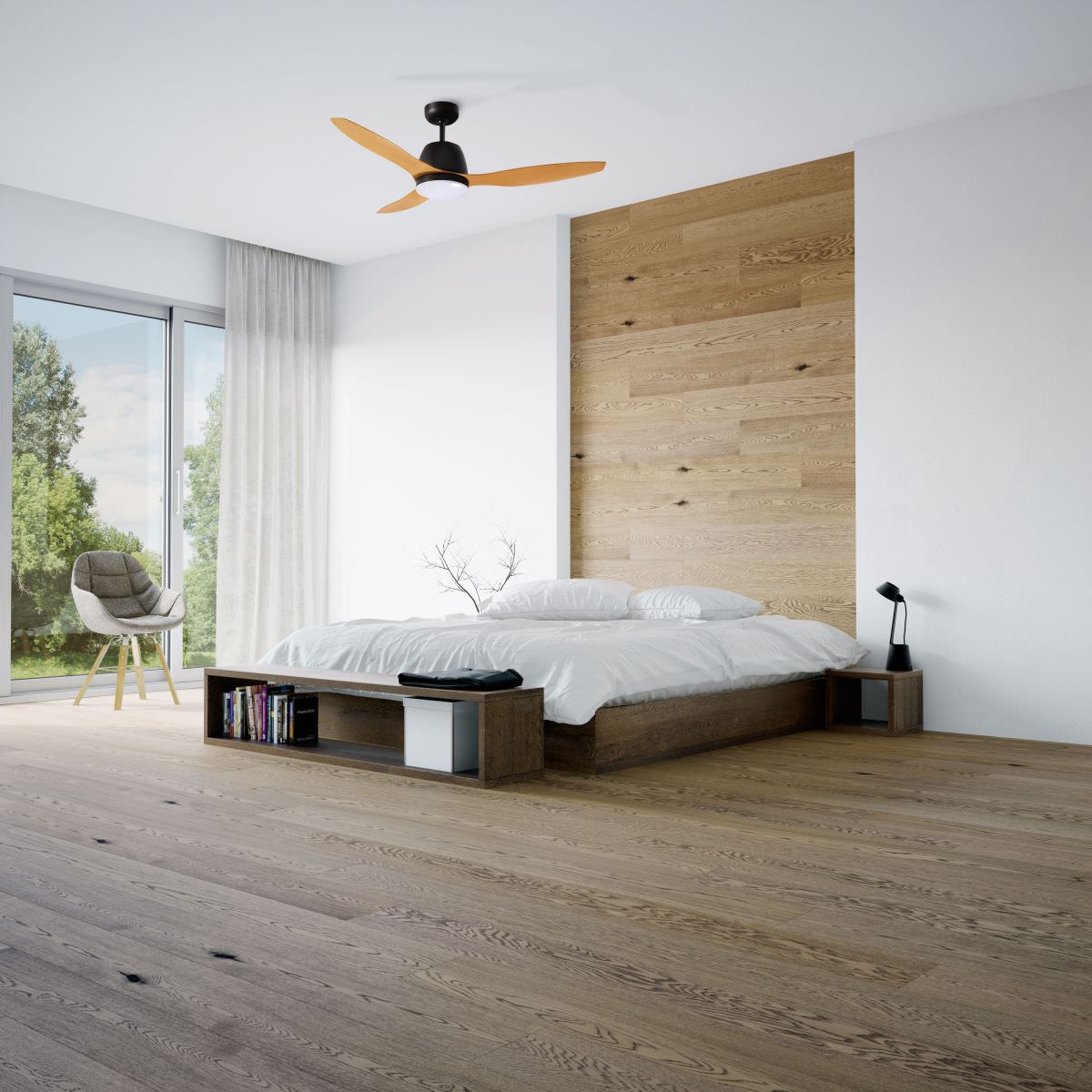Martec MEF1333MB Ventilatore da soffitto con luce a 3 pale da ABS diametro 122 cm, Beige
