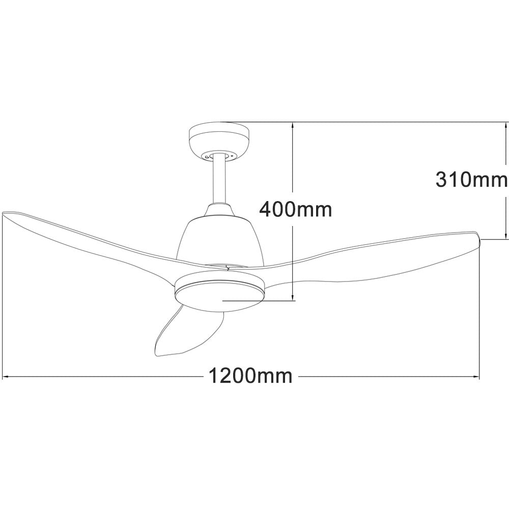 Martec MEF1333MB Ventilatore da soffitto con luce a 3 pale da ABS diametro 122 cm, Beige