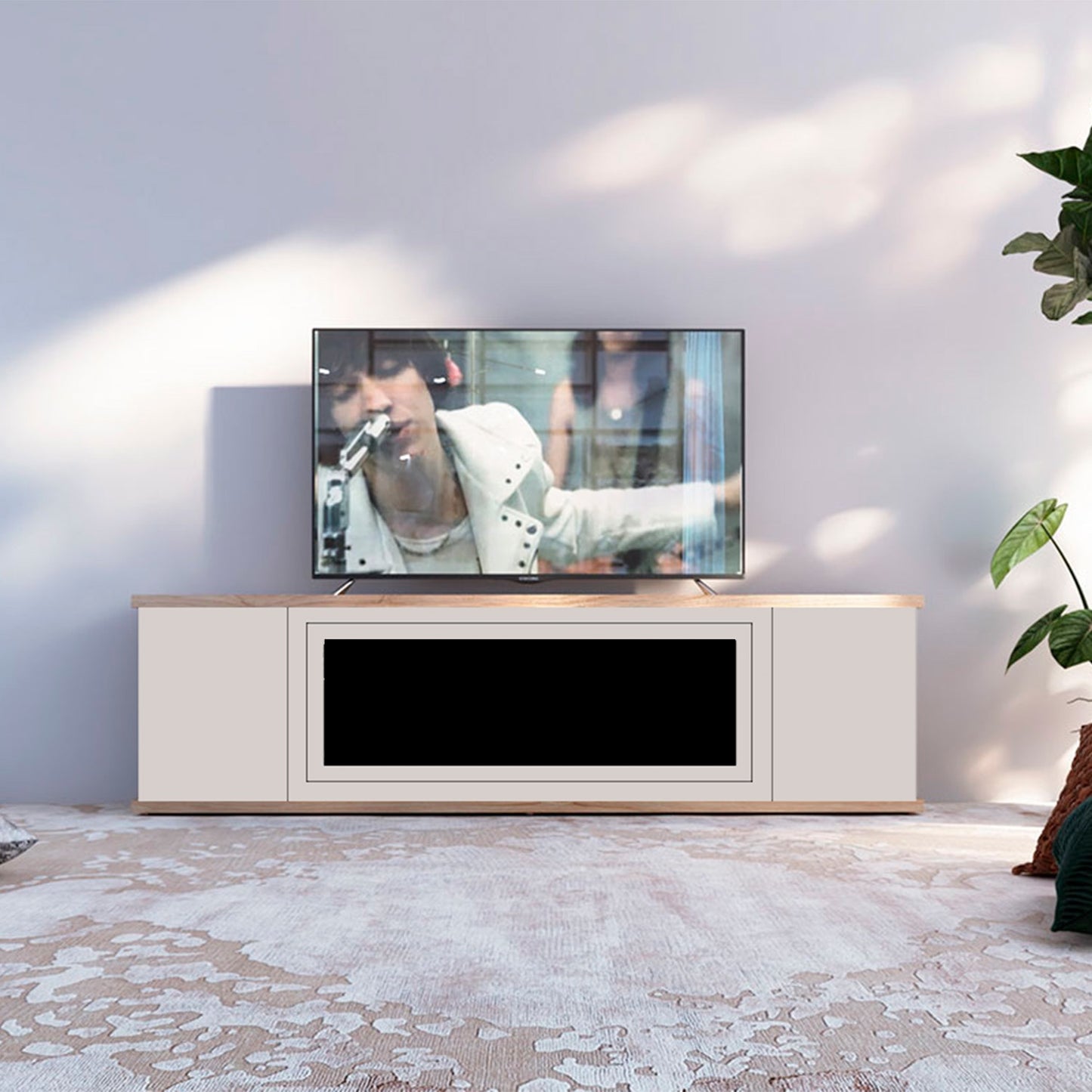 Mobile in legno grigio per camino eleganza e funzionalita