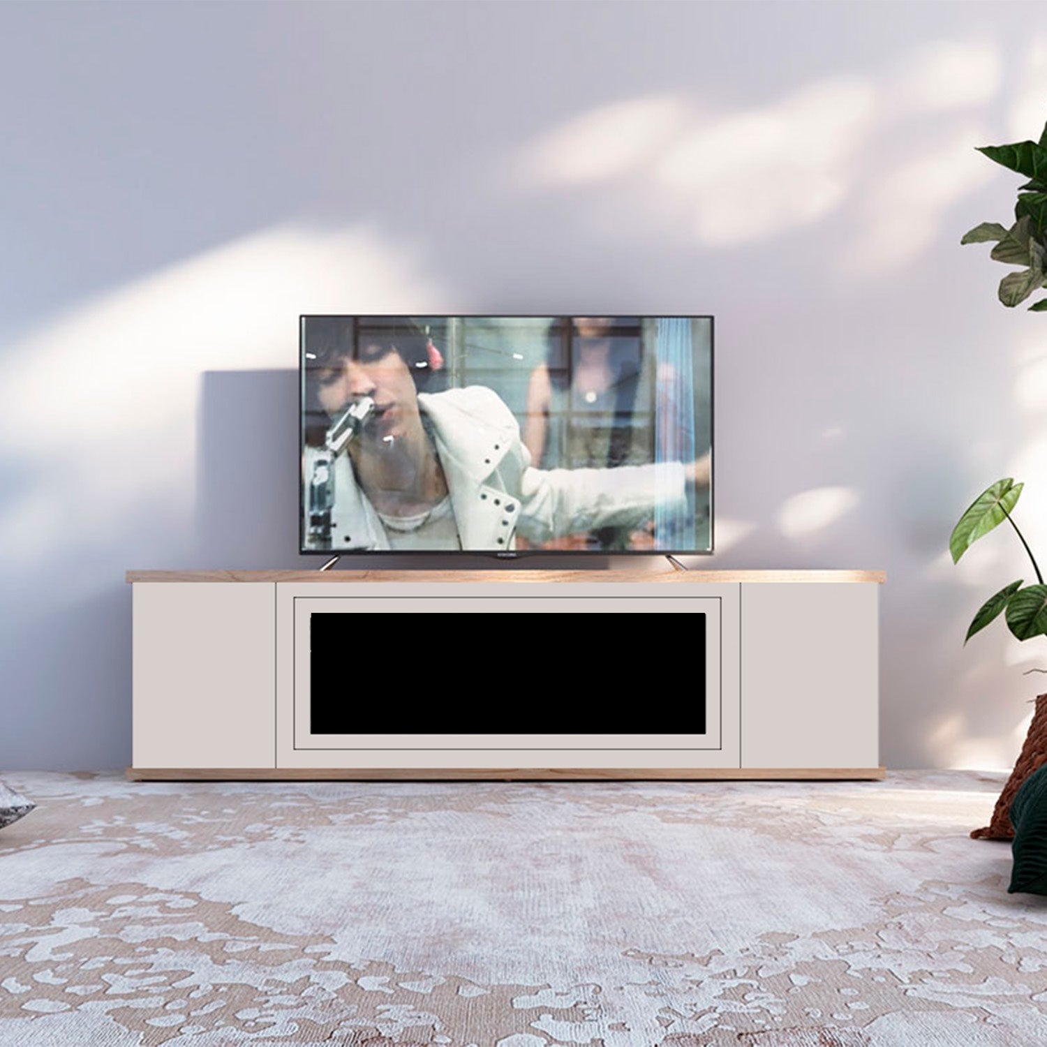 Mobile in legno grigio per camino eleganza e funzionalita