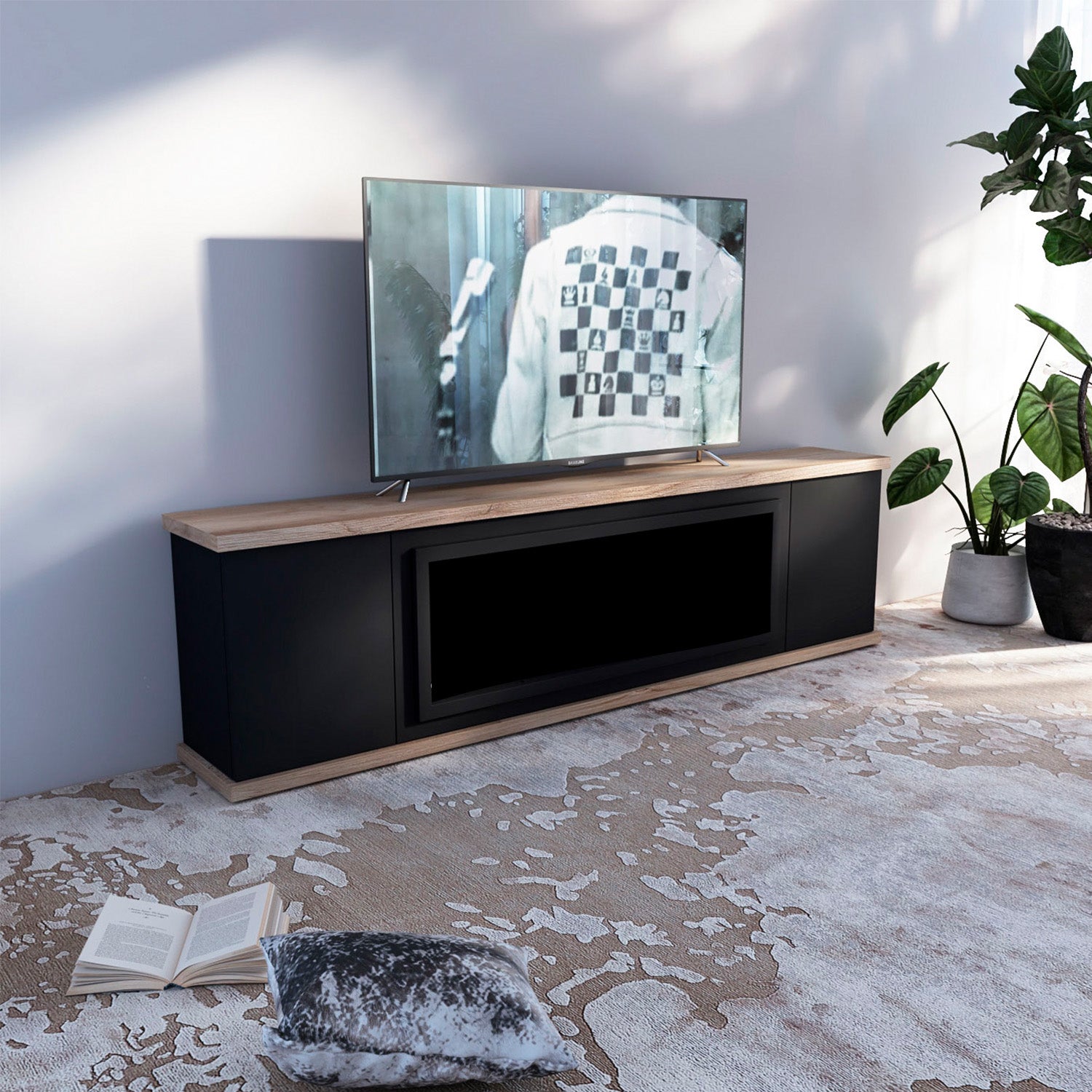 mobile nero in legno per camino sined arosio 108