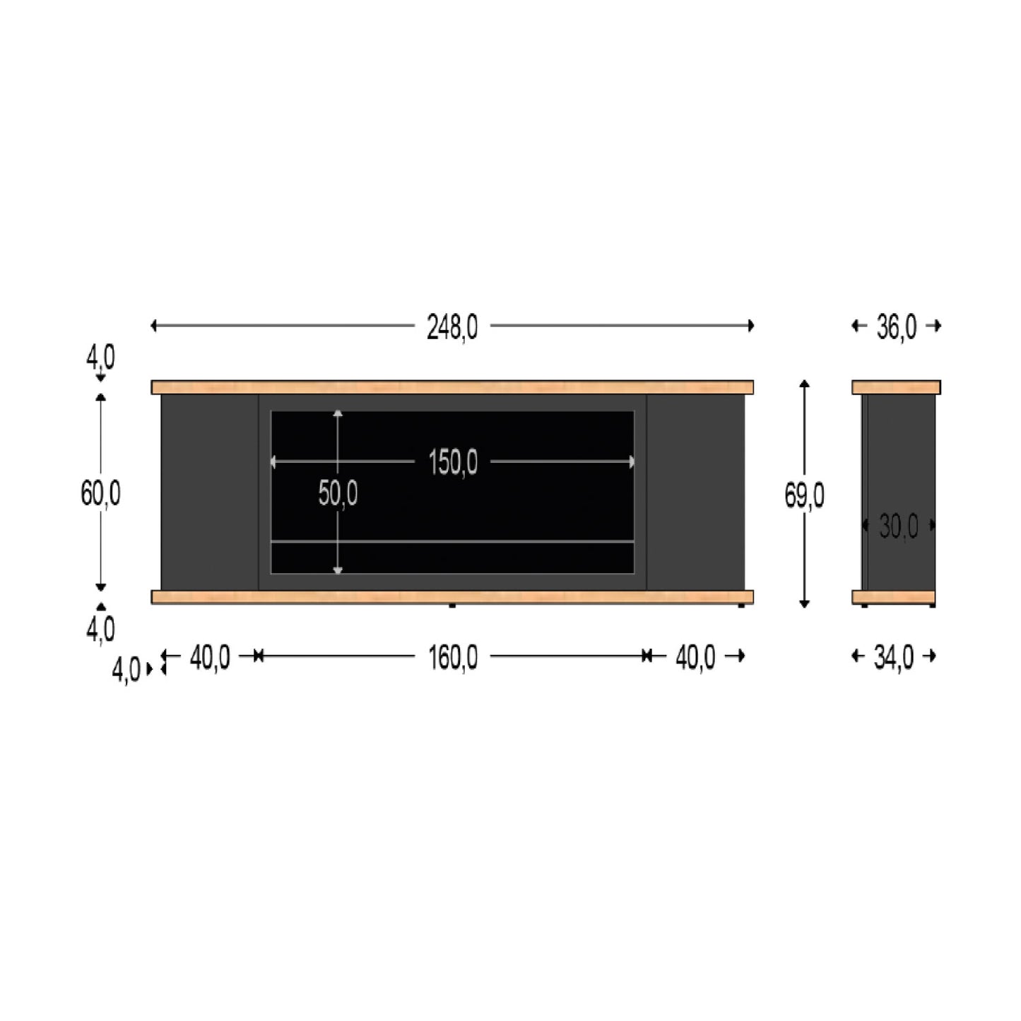 Mobile in legno grigio con camino elettrico Sined Vulture 150