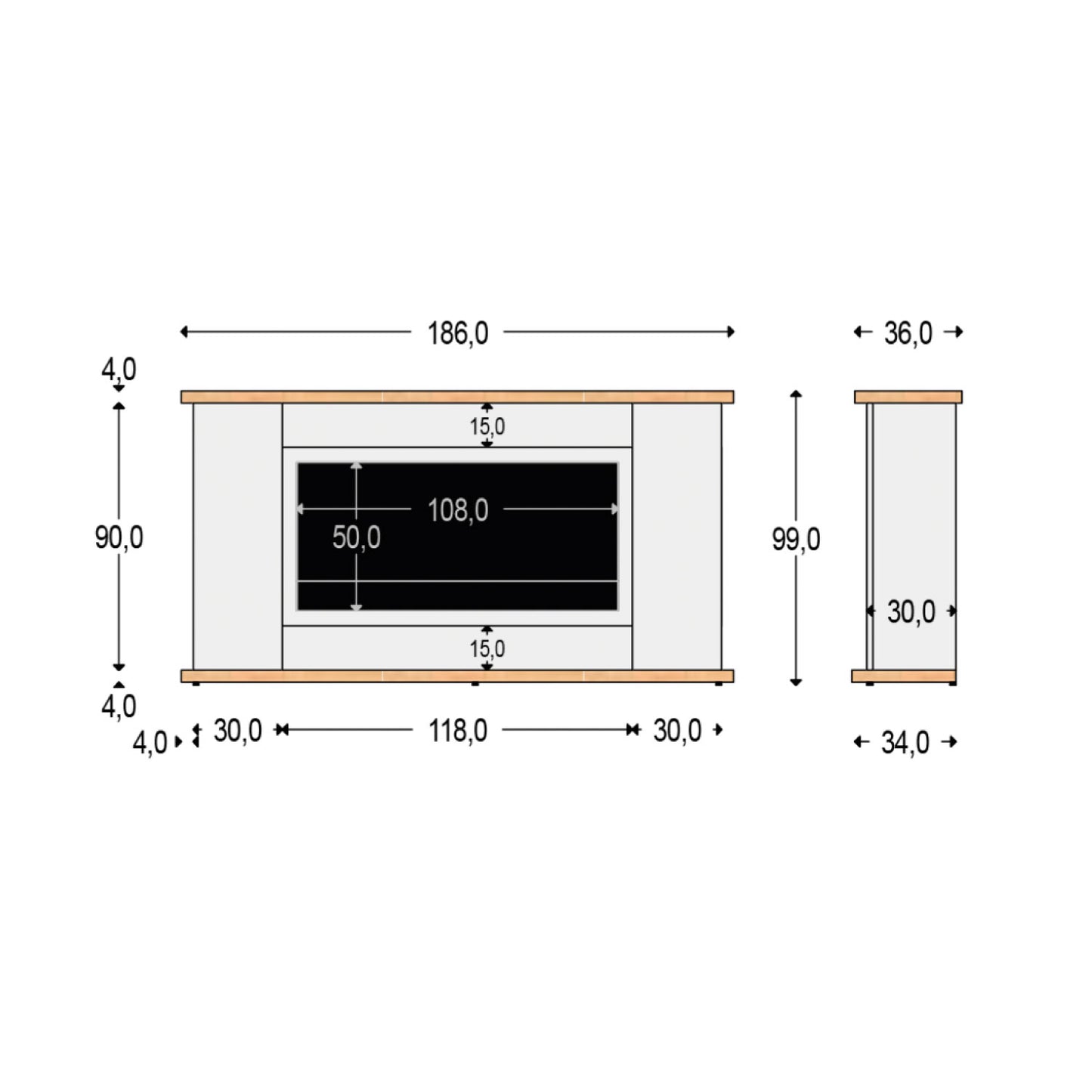 Mobile in legno Desio 108 con camino elettrico integrato