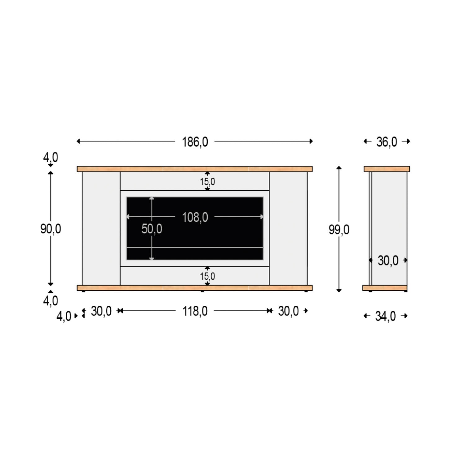 Mobile in legno Desio 108 con camino elettrico integrato