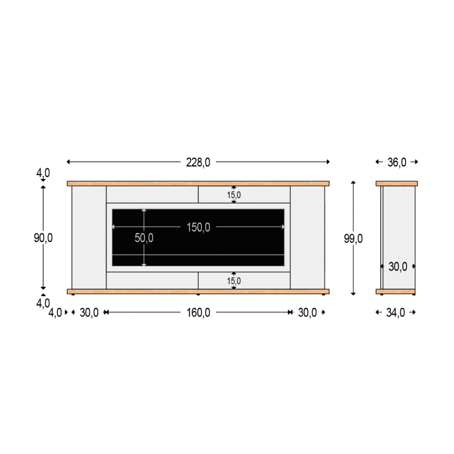 Mobile in legno grigio con vano per camino elettrico SINED Desio 150