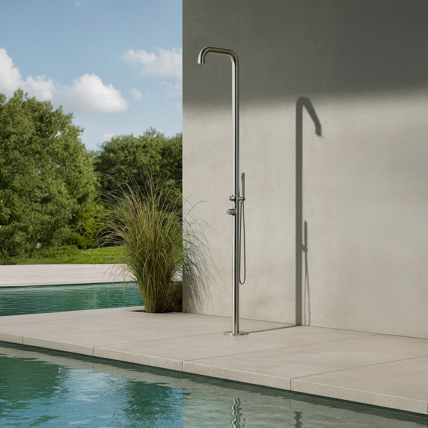 Doccia esterna in acciaio inox 316 con miscelatore e doccino flessibile