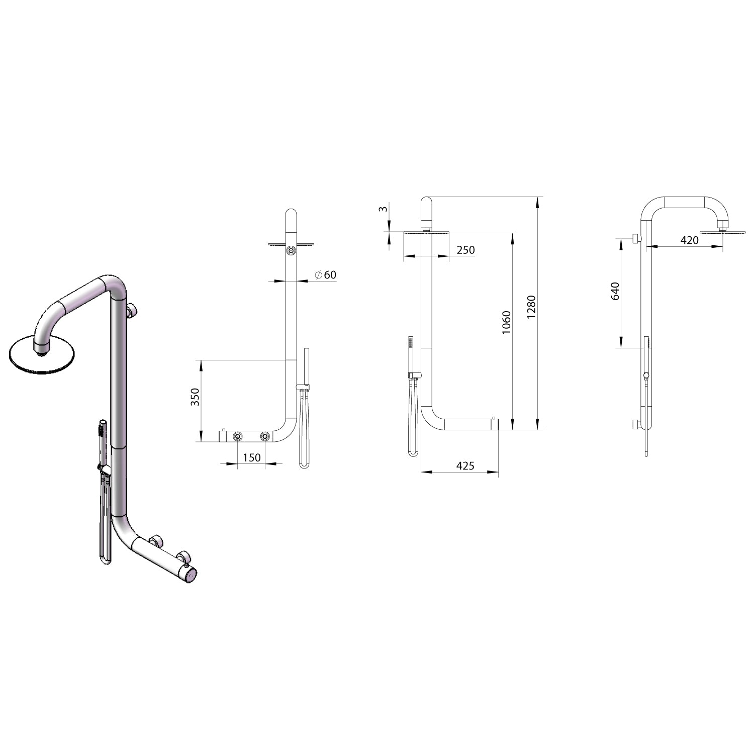 Doccia da parete in acciaio inox 316L design moderno e resistente