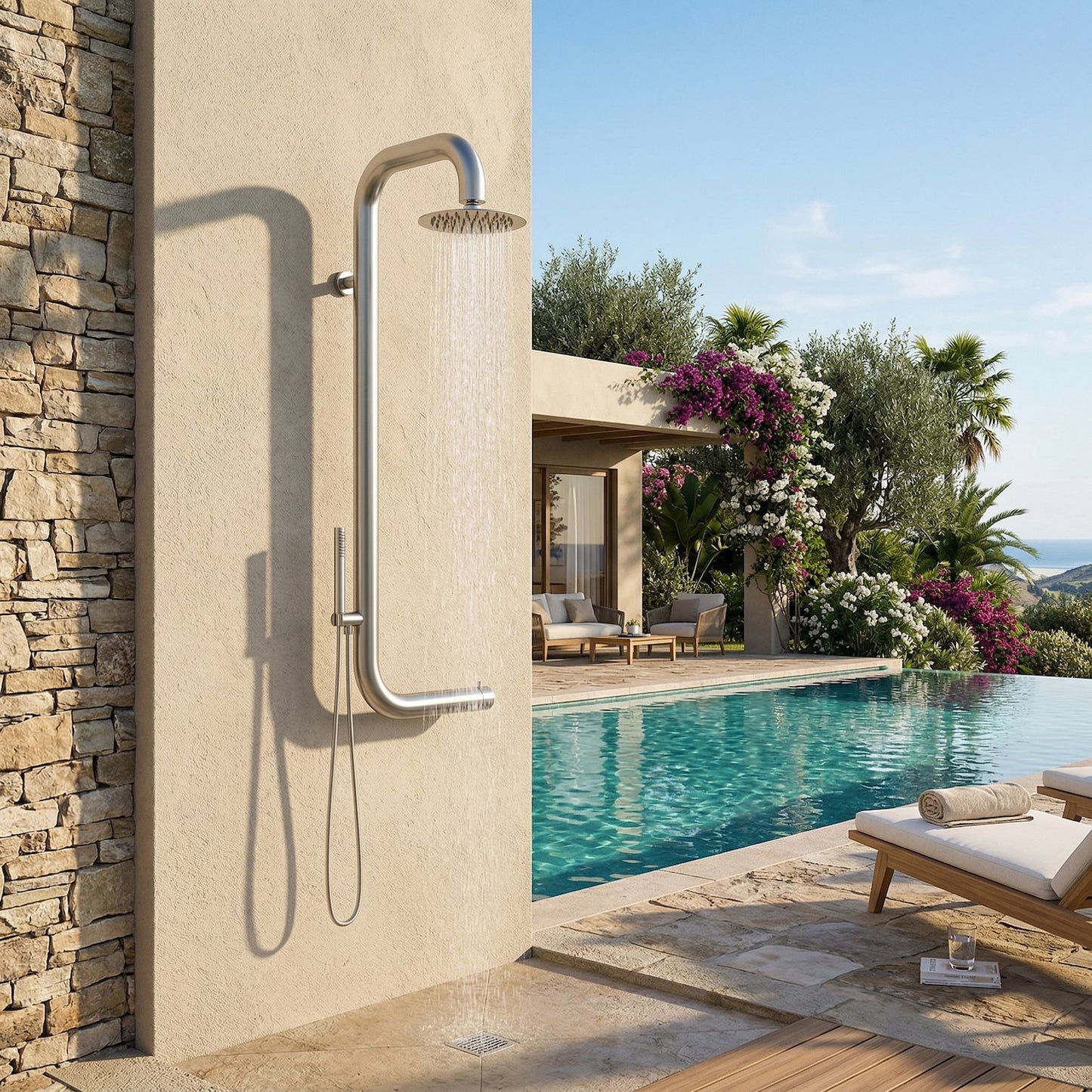 Doccia da parete in acciaio inox 316L design moderno e resistente