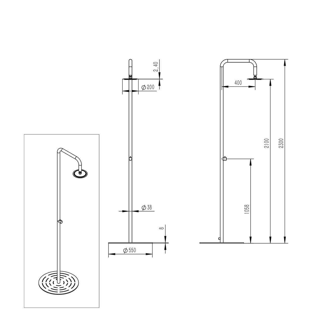 Doccia piscina inox 316L MX1018 eleganza e durata