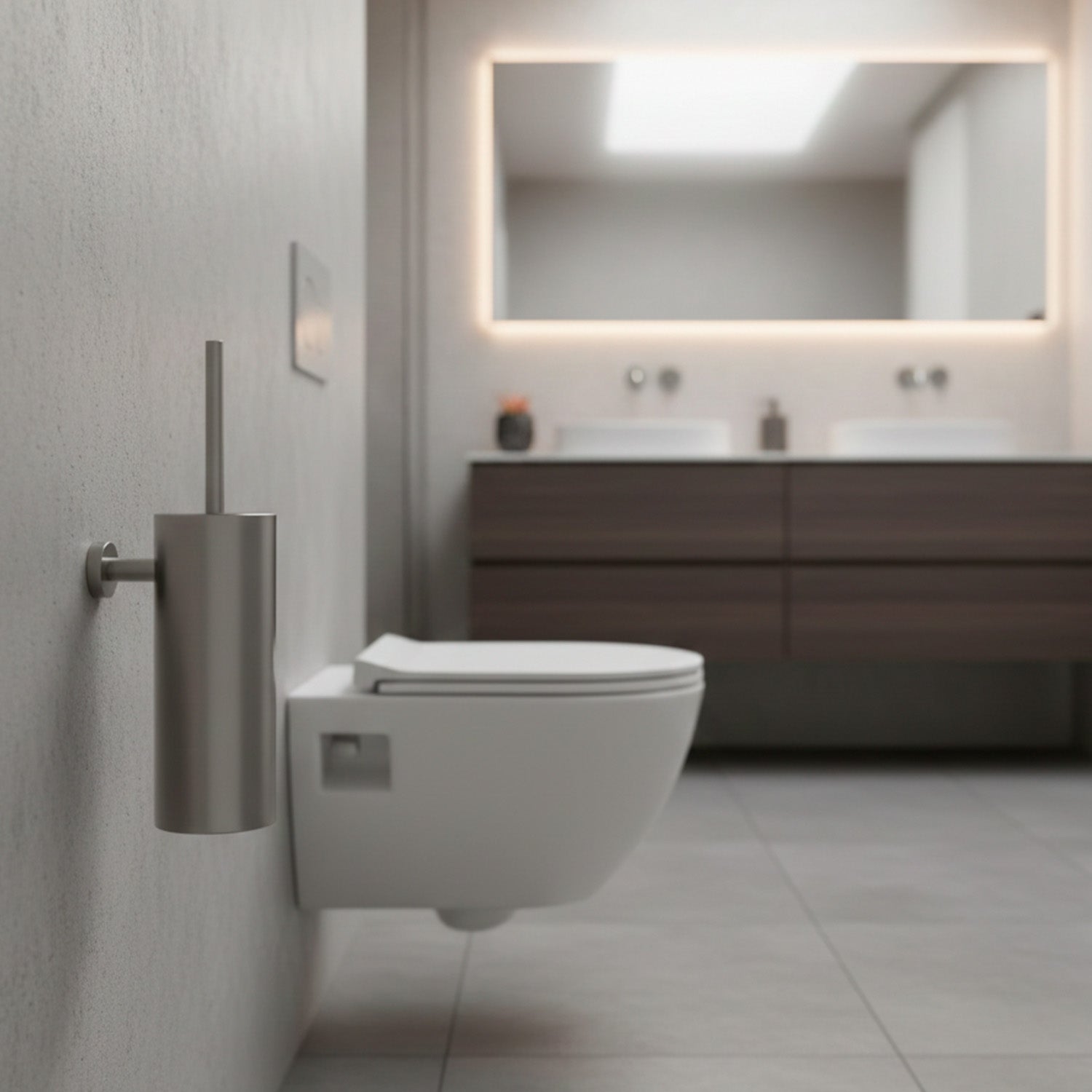 Porta scopino Levante in acciaio inox 316L con finitura canna di fucile e oro rosa eleganza e resistenza per il tuo bagno