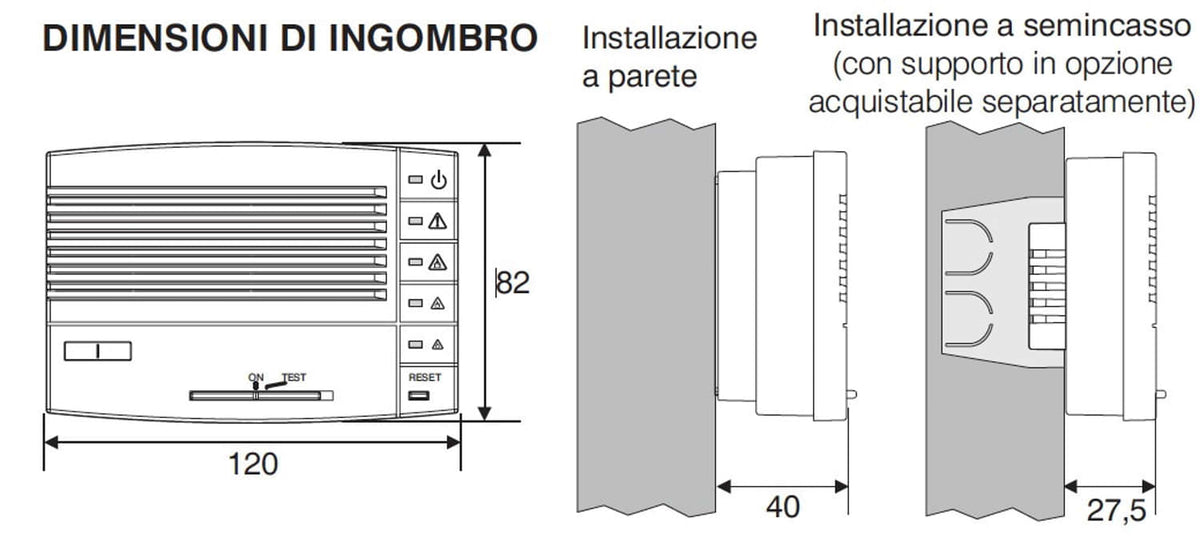 segnalatore gas metano per parete e semincasso design elegan