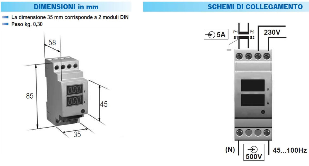Amperometro e voltmetro digitale Perry 1SDSD02AV 2 precision