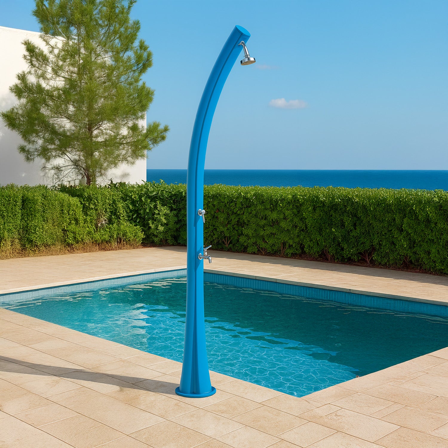 Doccia solare blu Rio: design elegante, materiali resistenti, acquisto sicuro