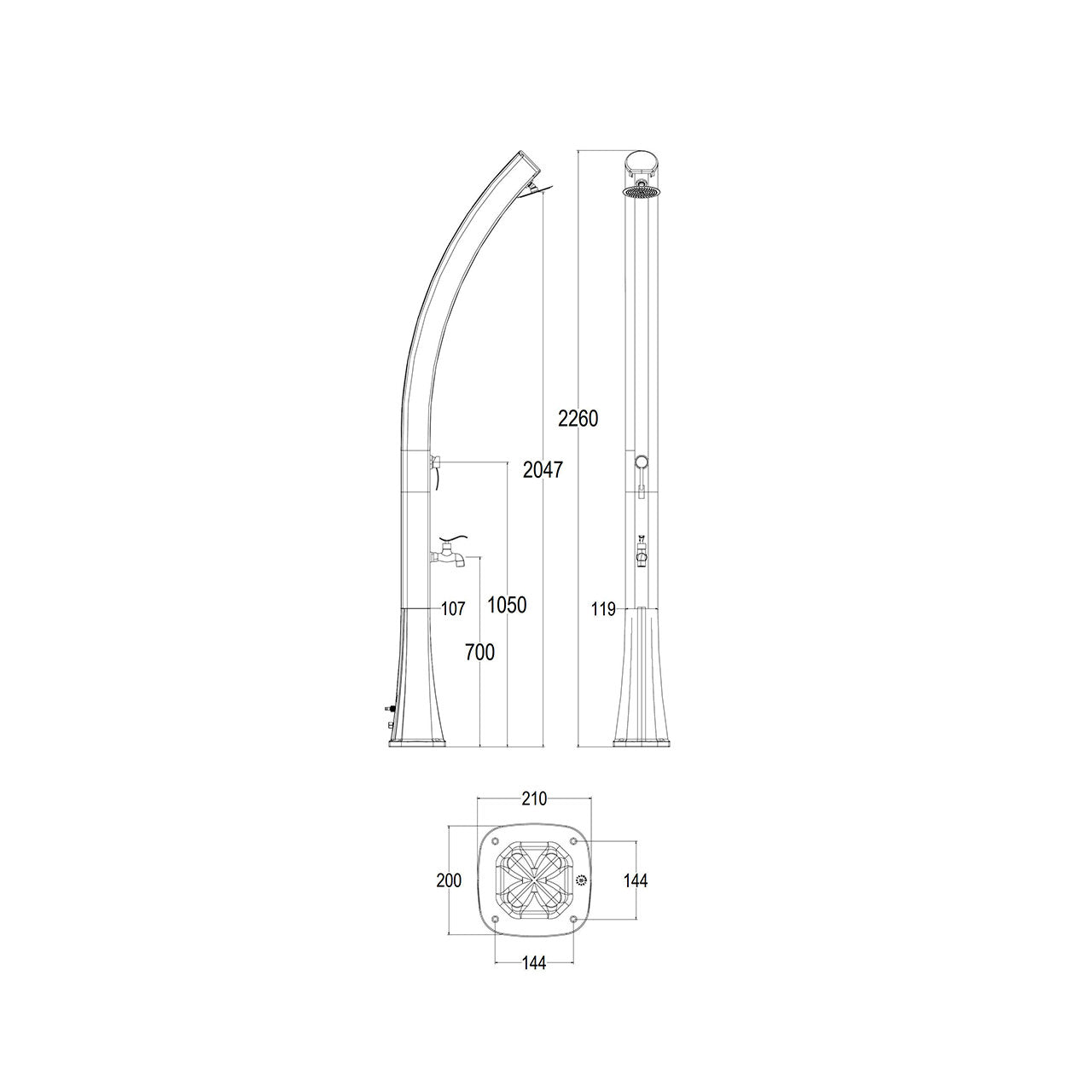 Colonna doccia solare rossa per giardino, design italiano