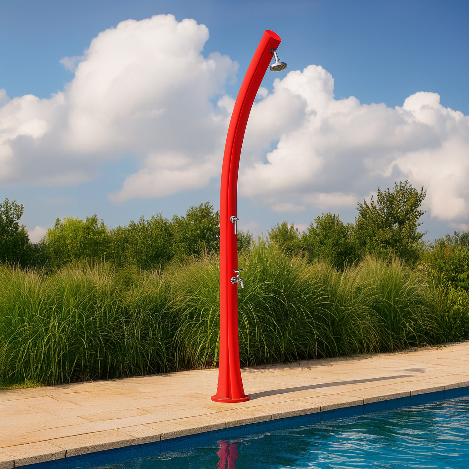 Colonna doccia solare rossa per giardino, design italiano