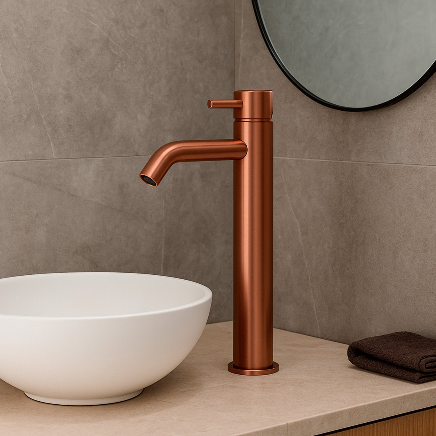 Rubinetto miscelatore lavabo inox alto Levante oro rosa