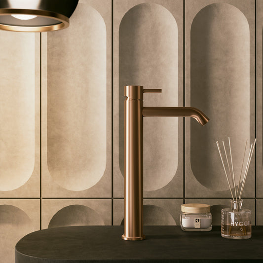 Rubinetto miscelatore lavabo inox alto Levante oro rosa