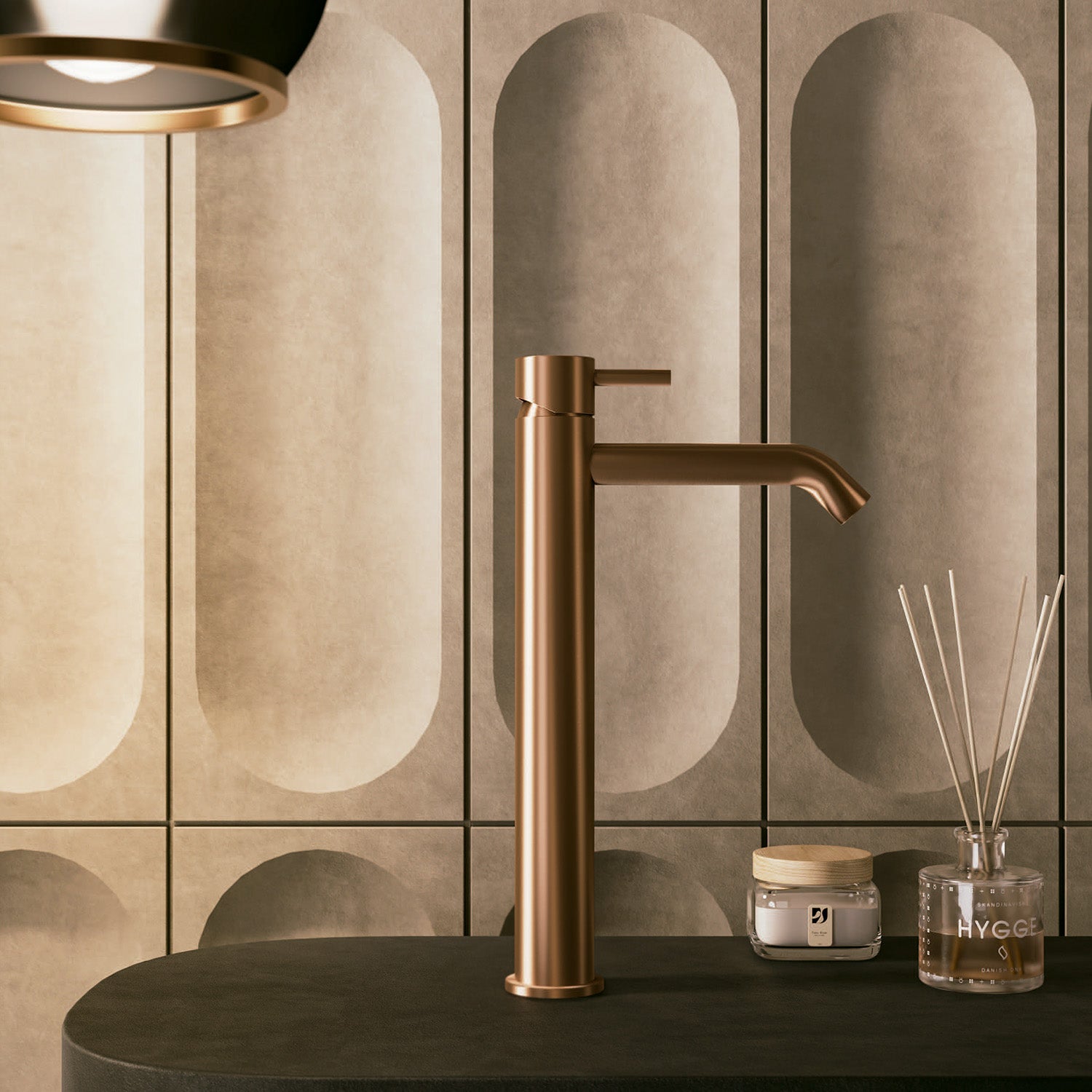 Rubinetto miscelatore lavabo inox alto Levante oro rosa