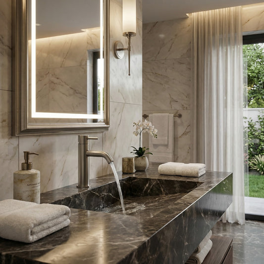Rubinetto lavabo Levante basso in 316L stainless steel, elegance and durability