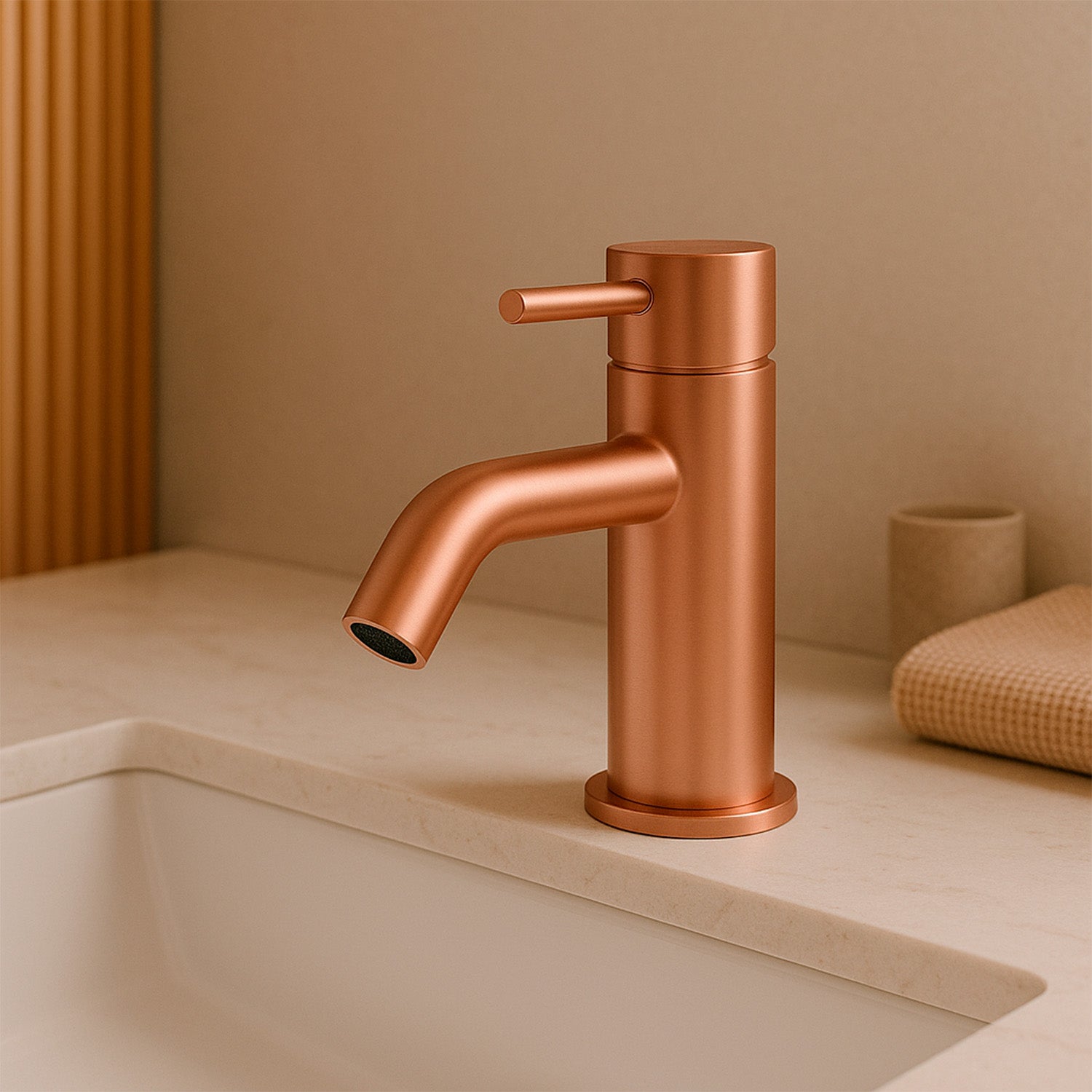 Rubinetto bagno Levante Basso Inox 316L PVD oro rosa