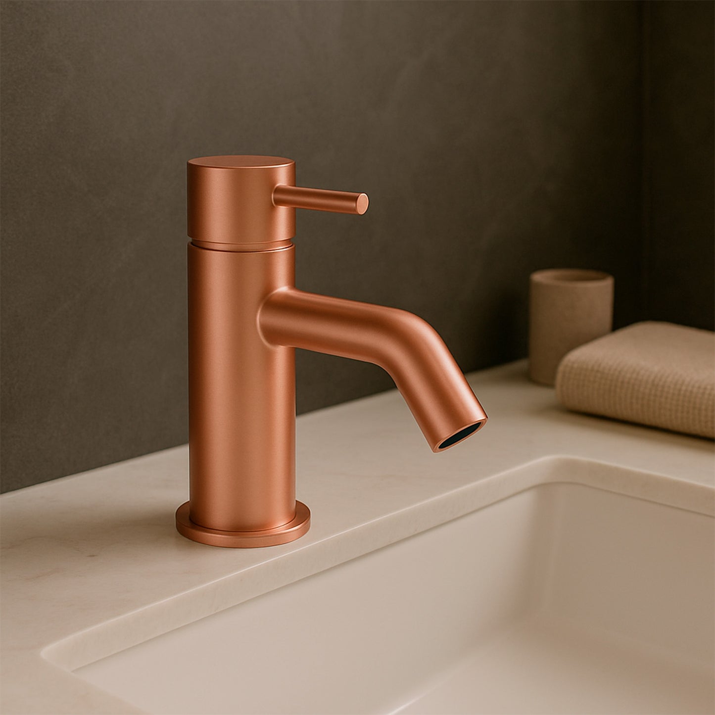 Rubinetto bagno Levante Basso Inox 316L PVD oro rosa