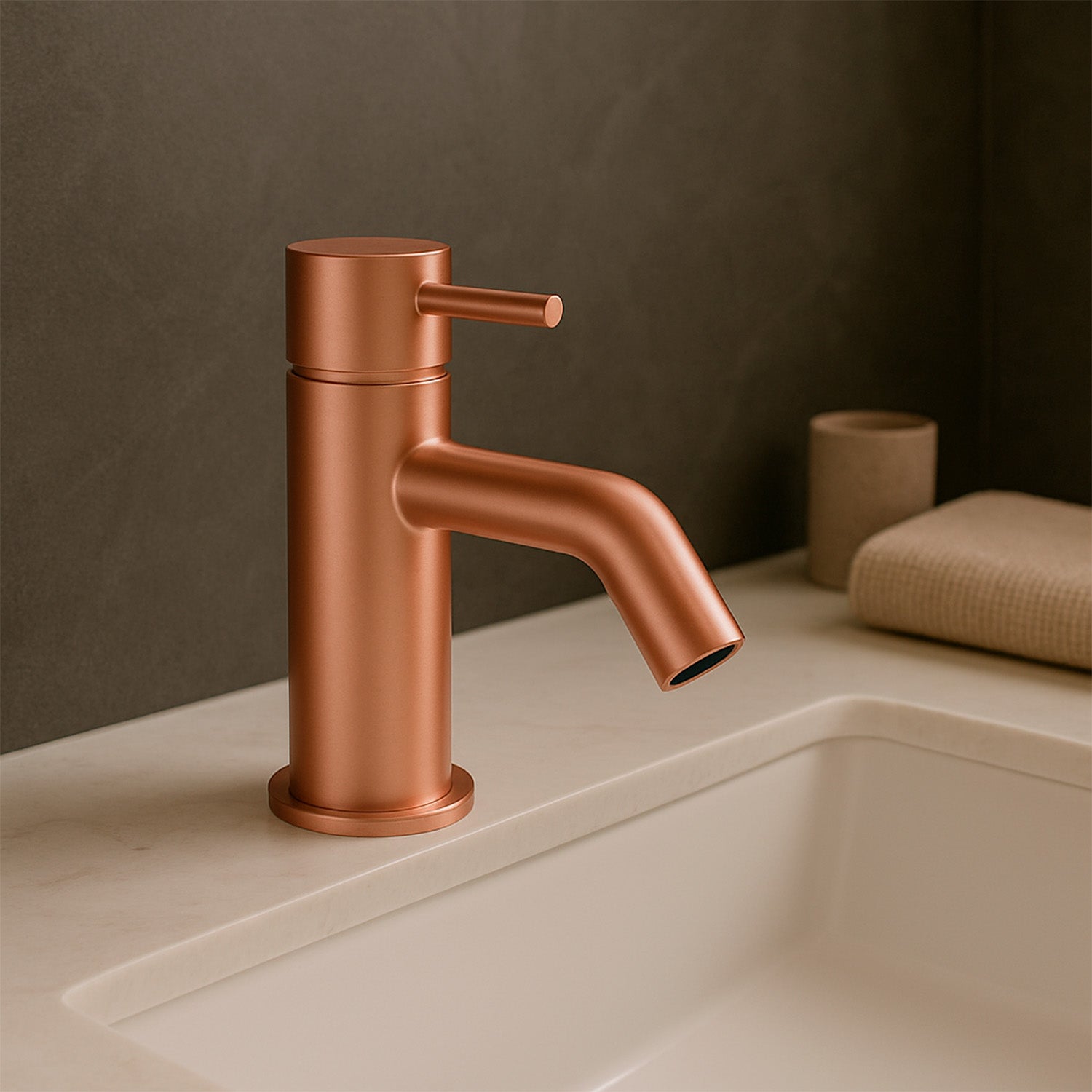 Rubinetto bagno Levante Basso Inox 316L PVD oro rosa