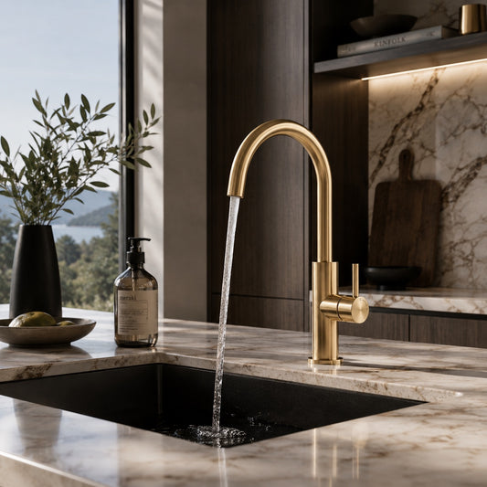 Rubinetto cucina Levante alto oro inox 316L eleganza e durat
