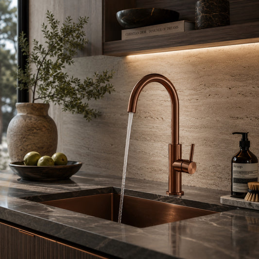 rubinetto cucina oro rosa sined levante design elegante e re
