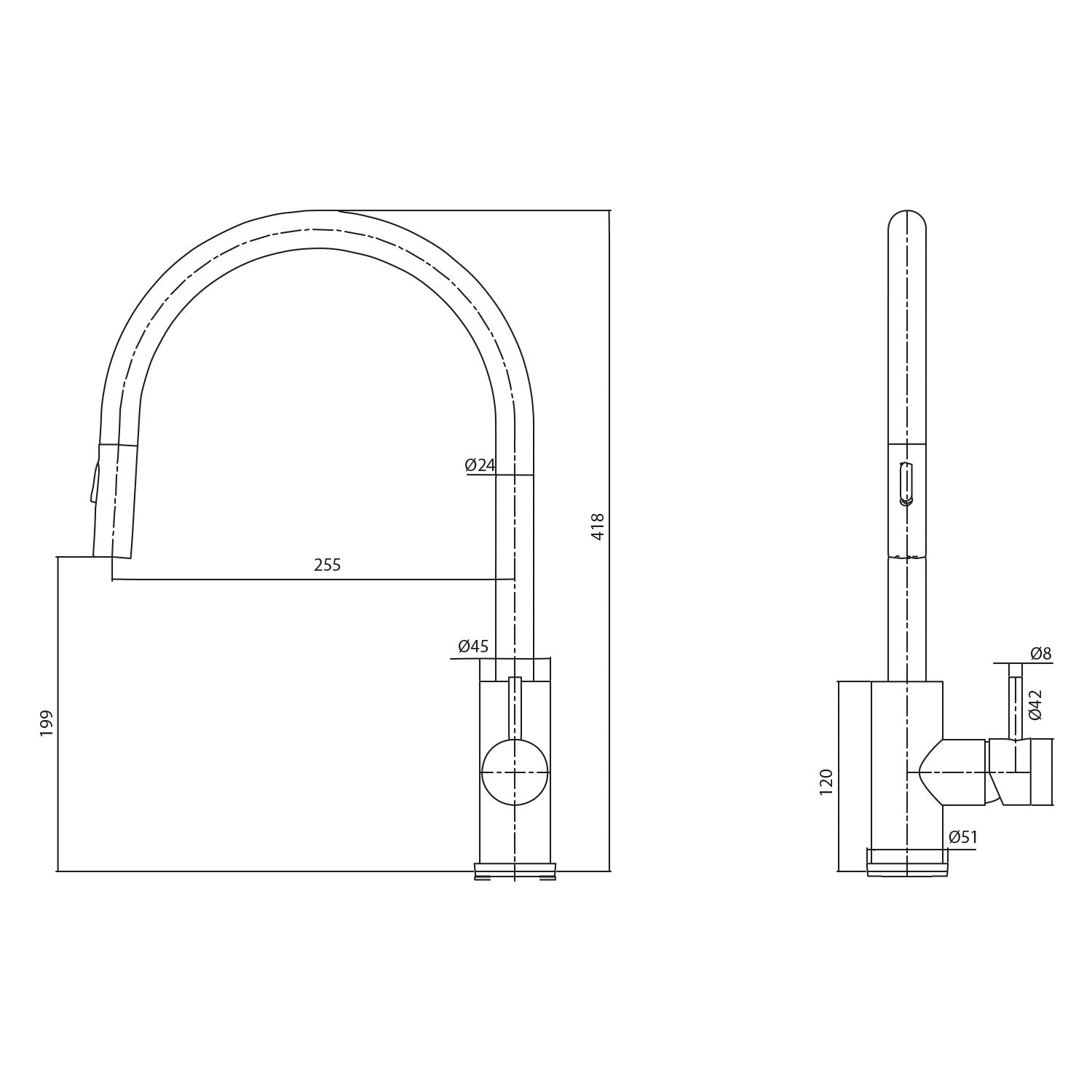 Rubinetto cucina SINED LEVANTE inox 316L estraibile