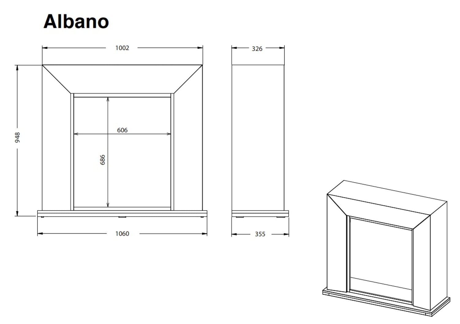 Caminetto elettrico Albano con cornice in legno MDF bianco, 800W, telecomando incluso, design moderno e facile montaggio.