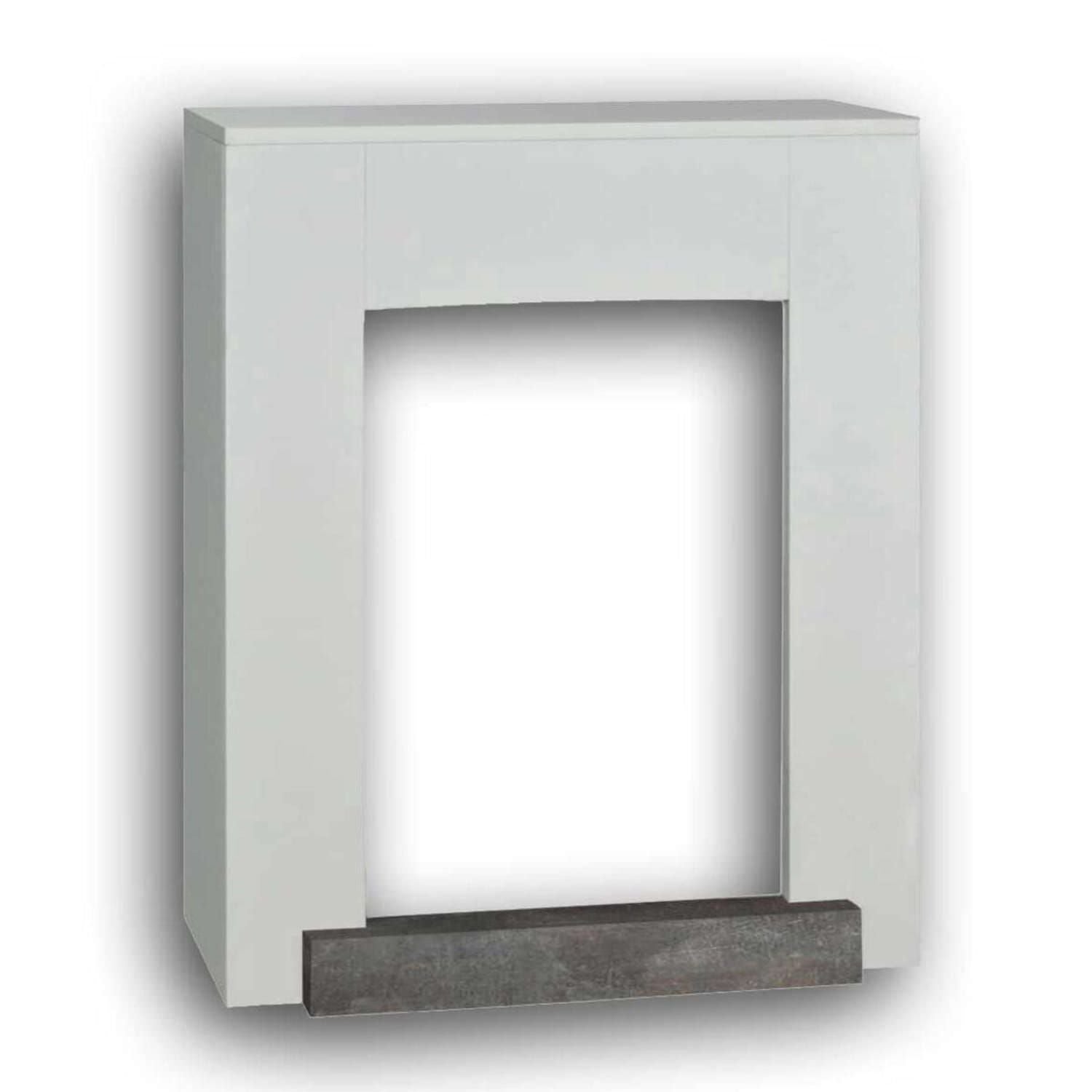 Cornice Hamar in MDF bianco per caminetti elettrici e biocamini, design moderno e resistente, personalizzabile, acquisto sicuro e consegna veloce.