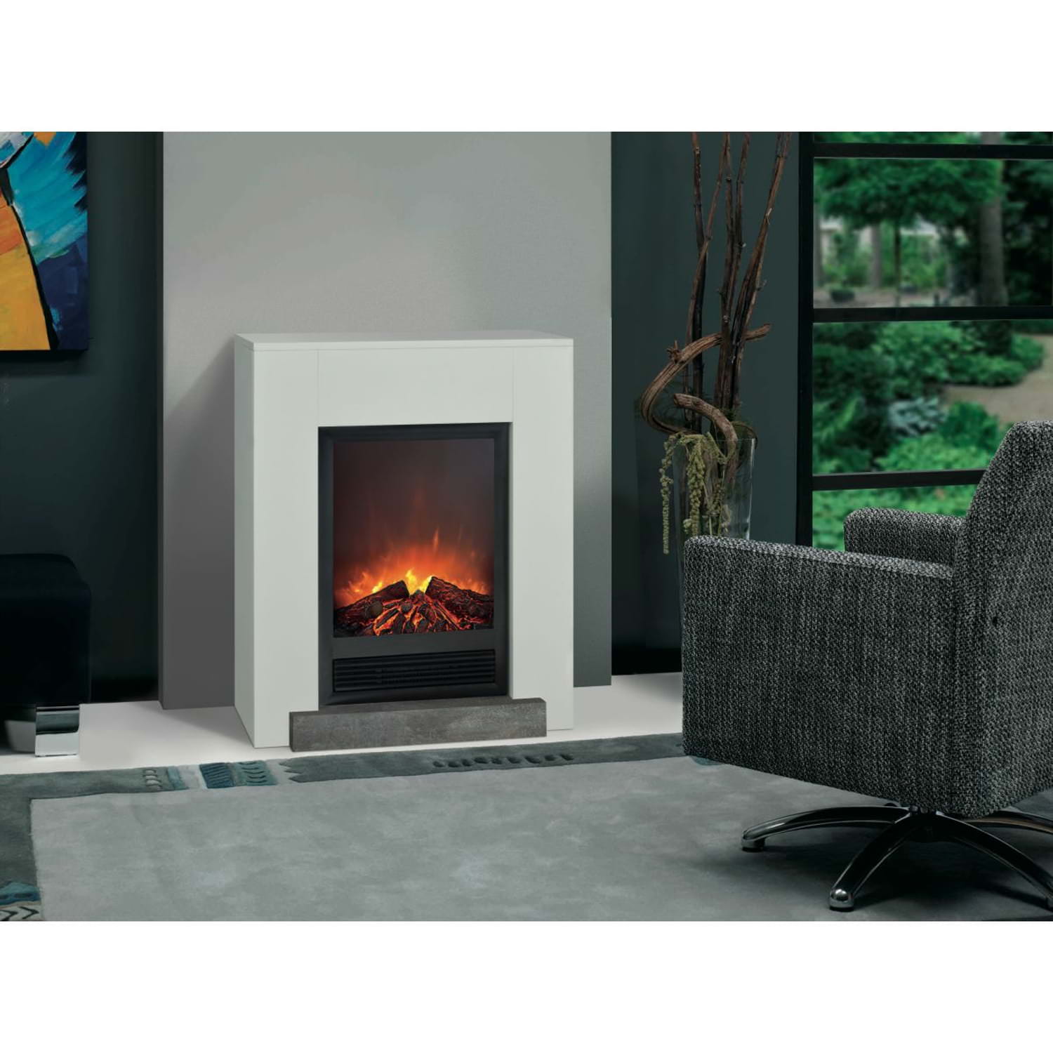 Cornice Hamar in MDF bianco per caminetti elettrici e biocamini, design moderno e resistente, personalizzabile, acquisto sicuro e consegna veloce.