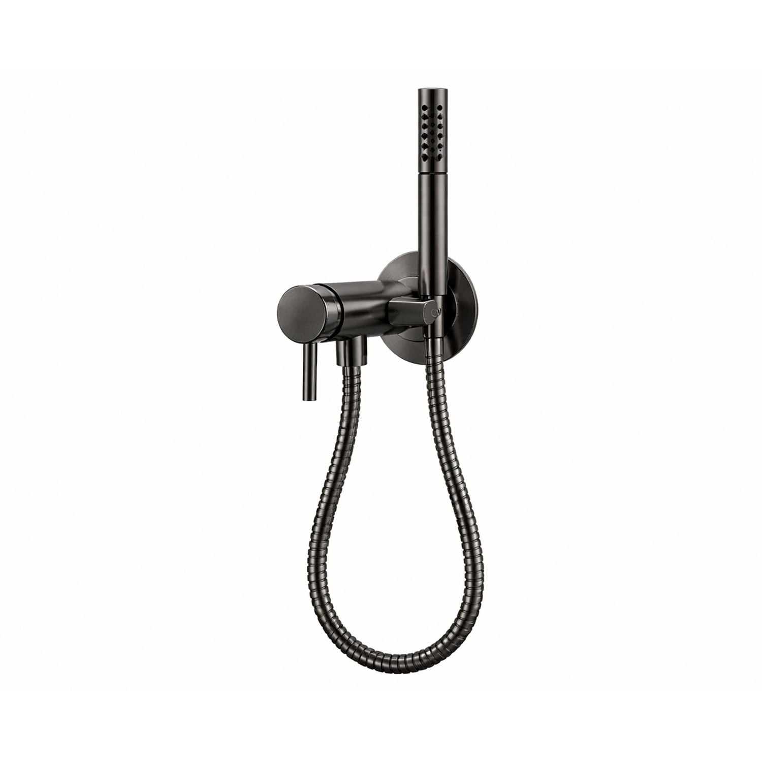 Set miscelatore a muro con doccino e tubo in acciaio inox 316L finitura canna di fucile design elegante e solido ugelli anticalcare massima resistenza a corrosione e usura per una durata superiore acqua calda e fredda