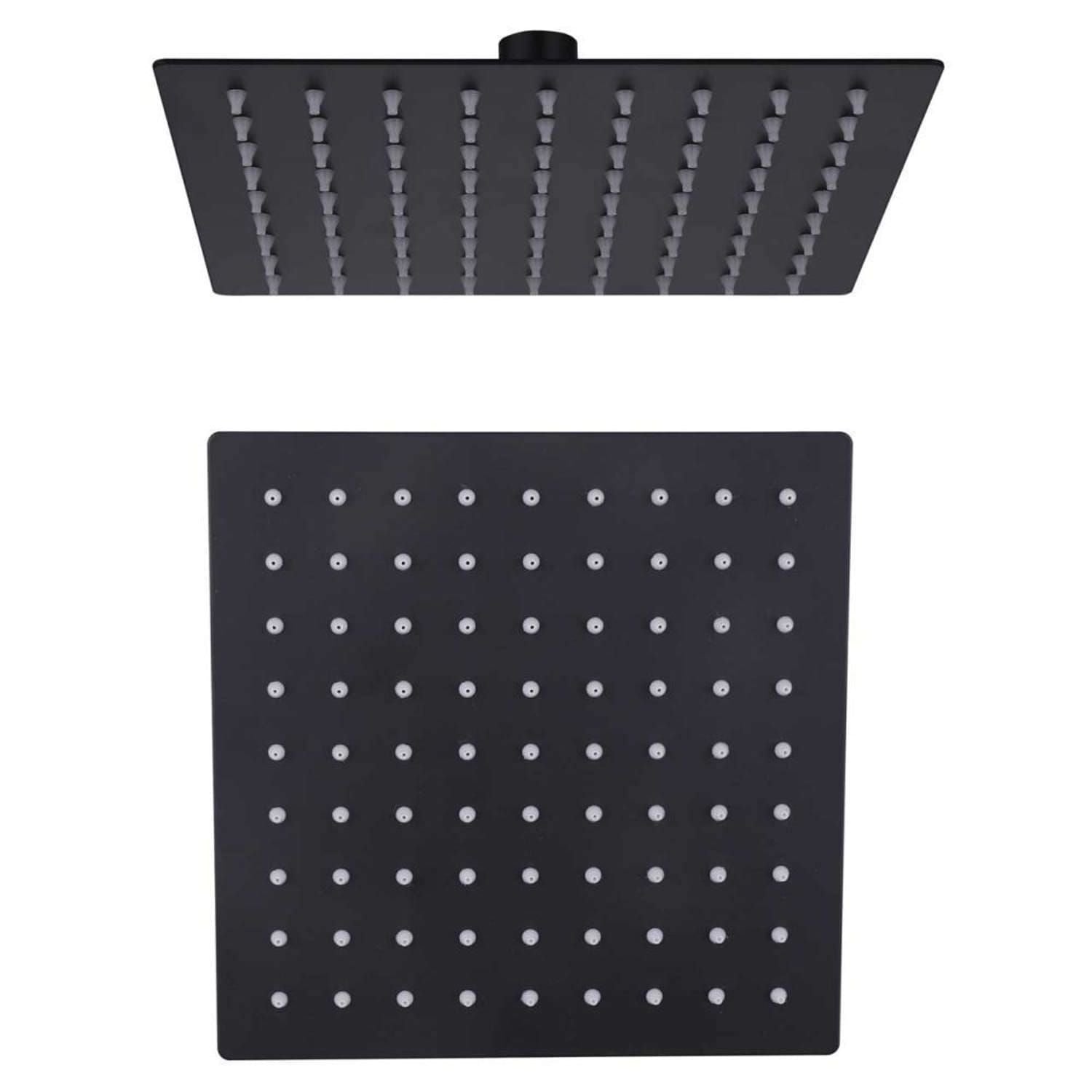 Soffione doccia quadrato nero opaco 20x20 cm in acciaio inox
