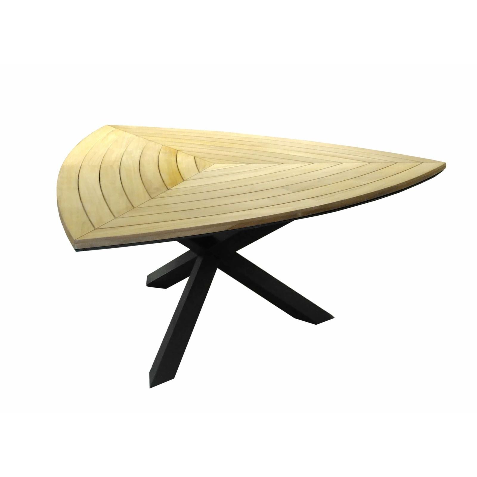 Tavolo da giardino triangolare Sined Superga in teak e alluminio, elegante e resistente, ideale per ogni spazio esterno. 