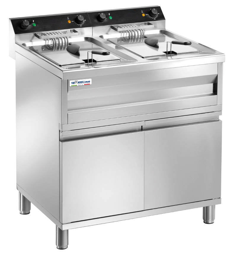 Friggitrice elettrica doppia 12 lt su mobile, acciaio inox, design elegante e durevole. Acquista ora per un investimento sicuro, consegna veloce e garanzia post-vendita.
