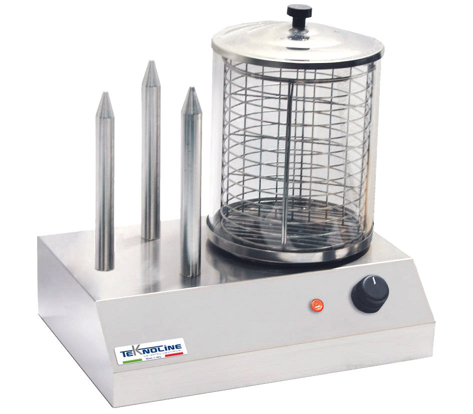 Scalda hot dog elettrico Teknoline HD3: design elegante, acciaio inox resistente, 3 steli per cottura uniforme. Ideale per uso domestico e professionale. Acquista ora con spedizione veloce e garanzia post-vendita.
